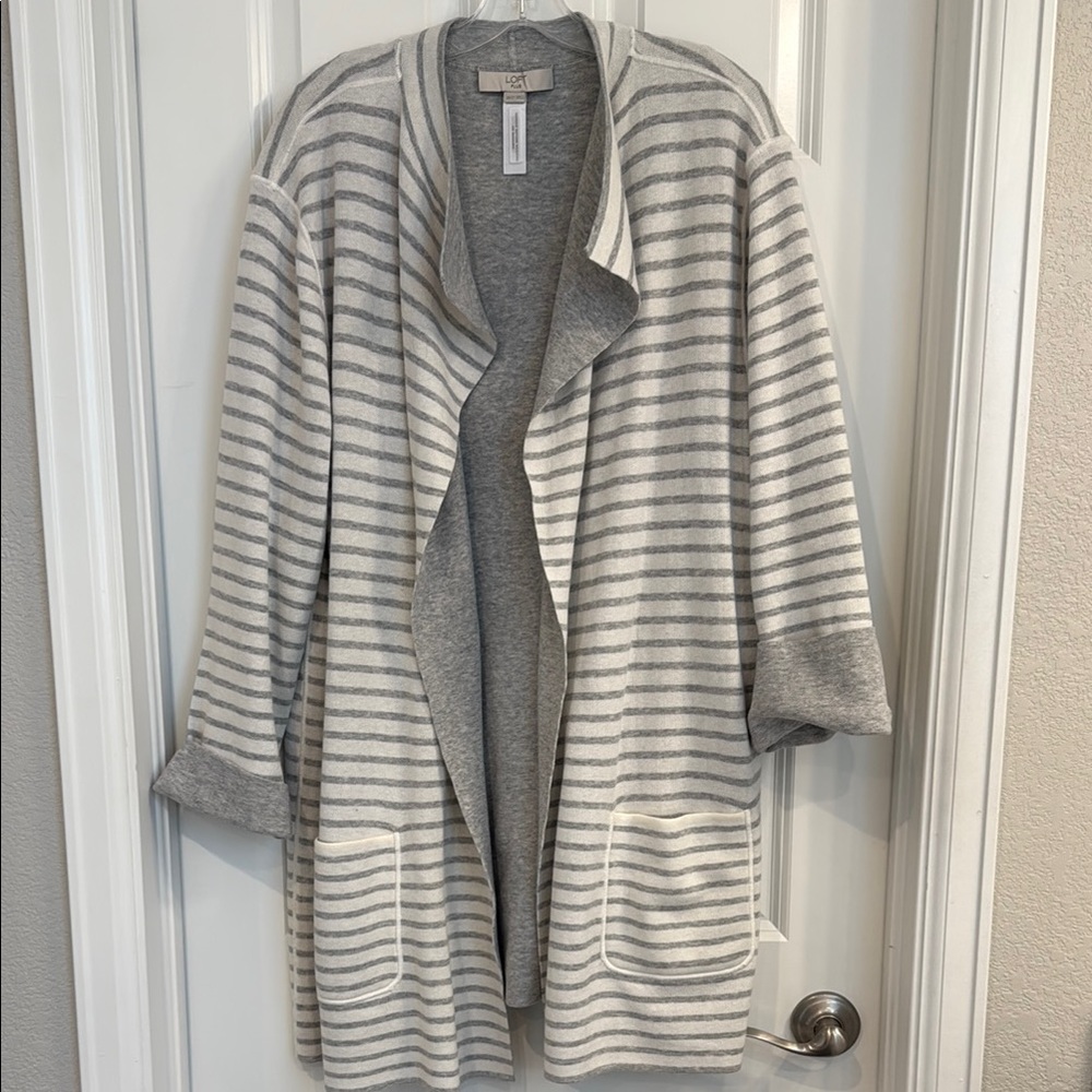 LOFT Plus Reversible Striped Cardigan Sweater Jacket, 20/22, NWOT